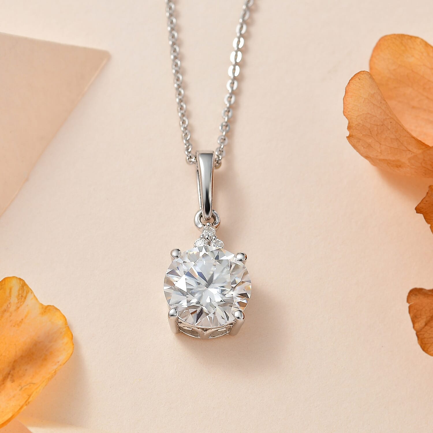 Moissanite Pendant Necklace 20 Inches in Platinum Over Sterling Silver 1.80 ctw