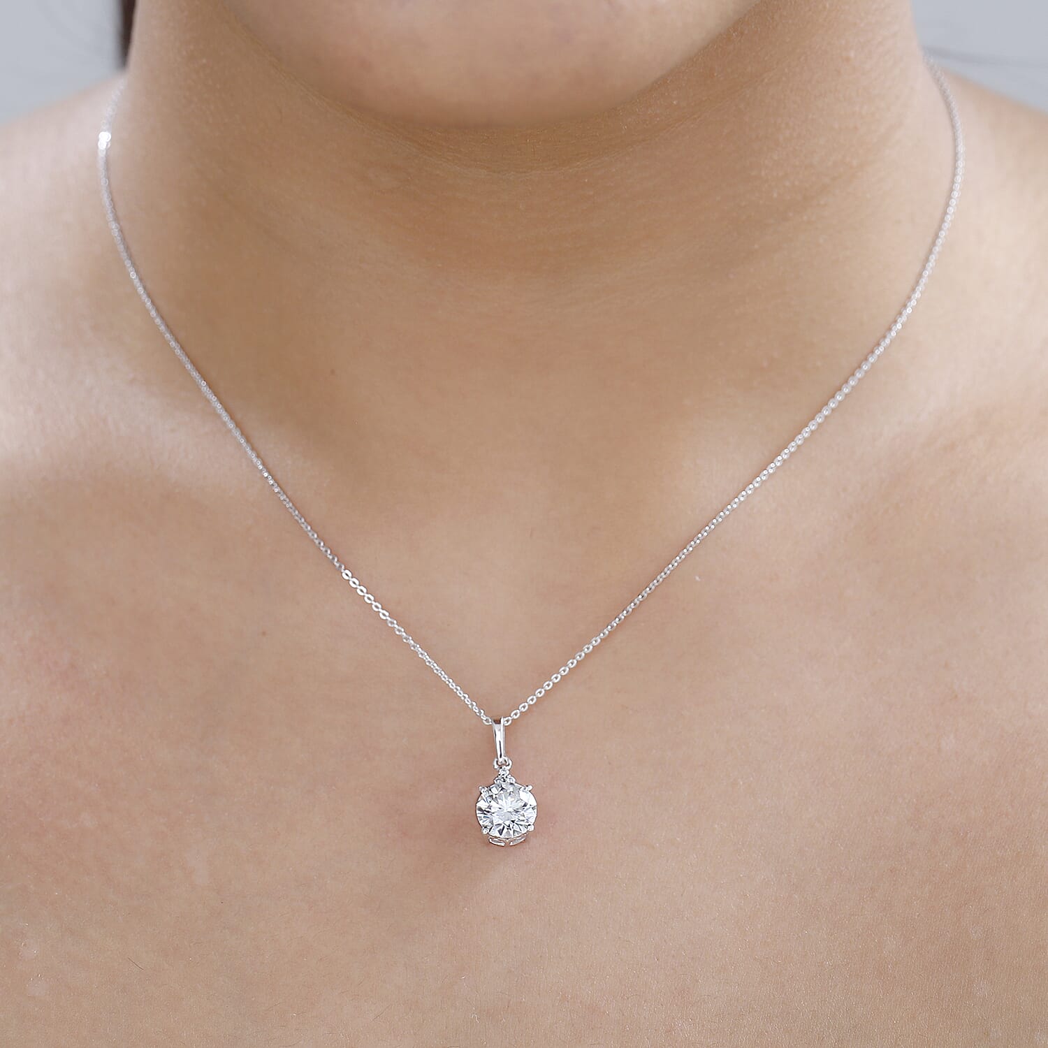 Moissanite Pendant Necklace 20 Inches in Platinum Over Sterling Silver 1.80 ctw