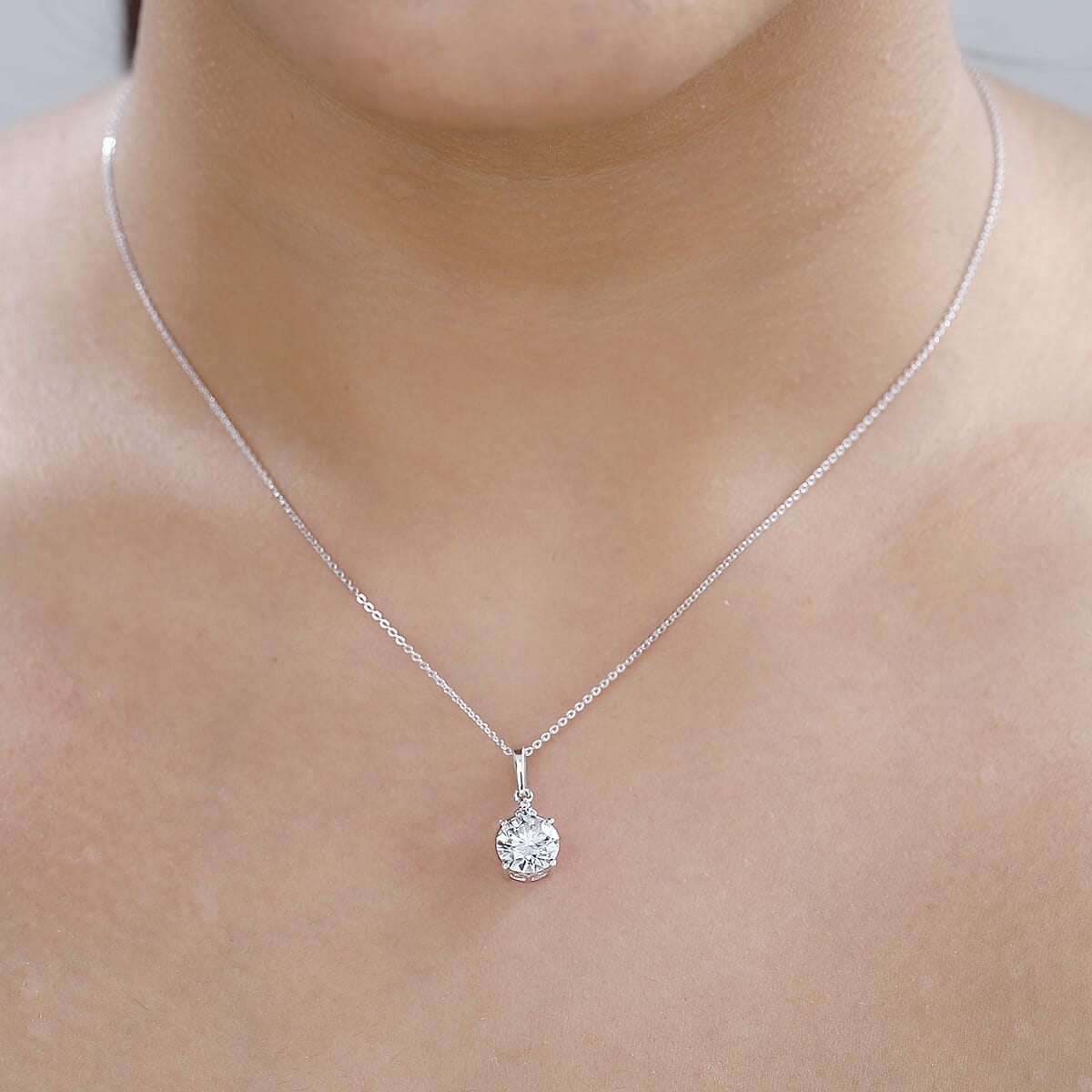 Moissanite Pendant Necklace 20 Inches in Platinum Over Sterling Silver 1.80 ctw image number 3