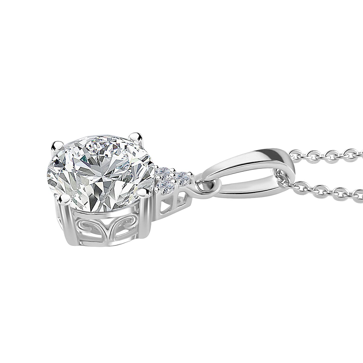 Moissanite Pendant Necklace 20 Inches in Platinum Over Sterling Silver 1.80 ctw image number 4