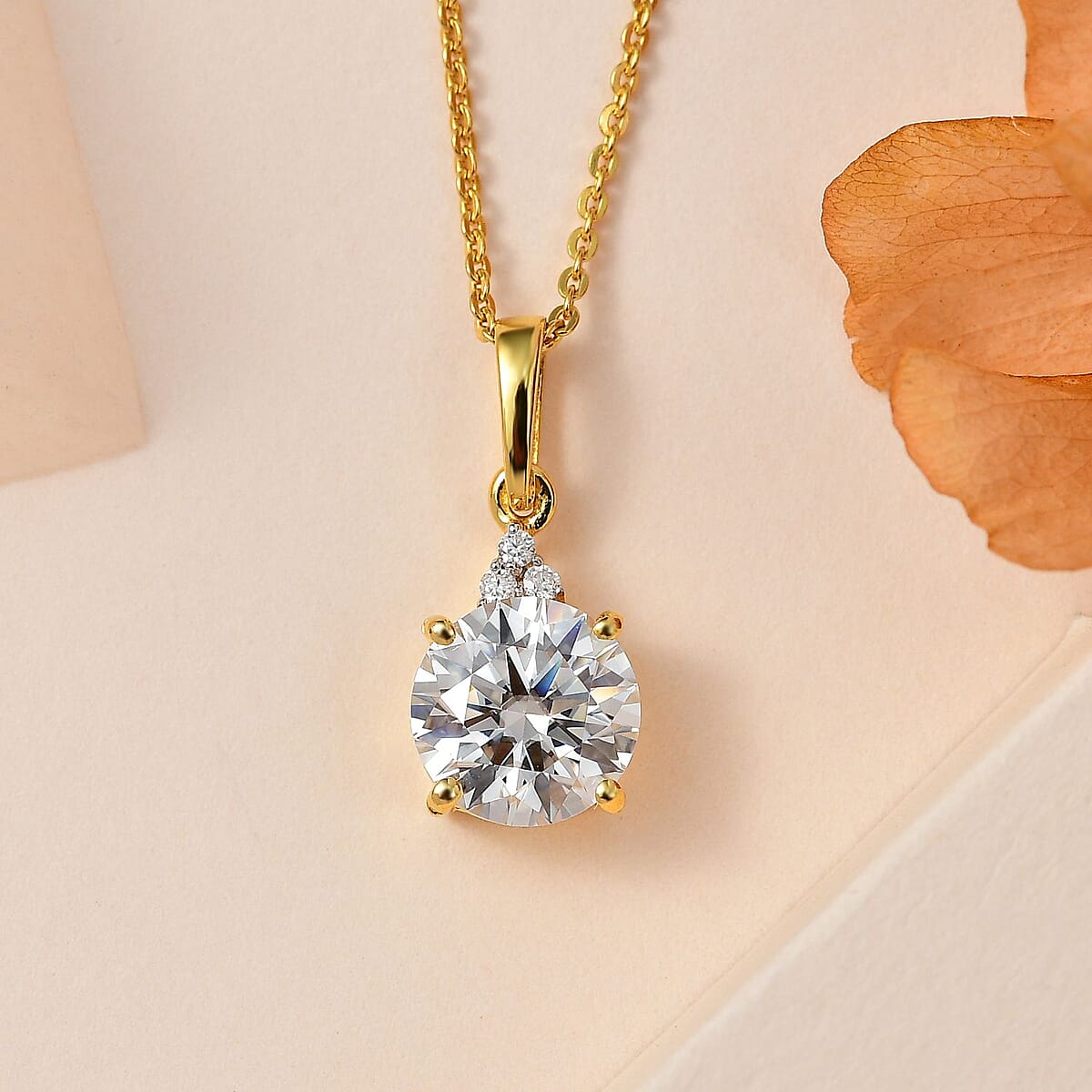 Moissanite Pendant Necklace 20 Inches in Vermeil Yellow Gold Over Sterling Silver 1.80 ctw image number 1