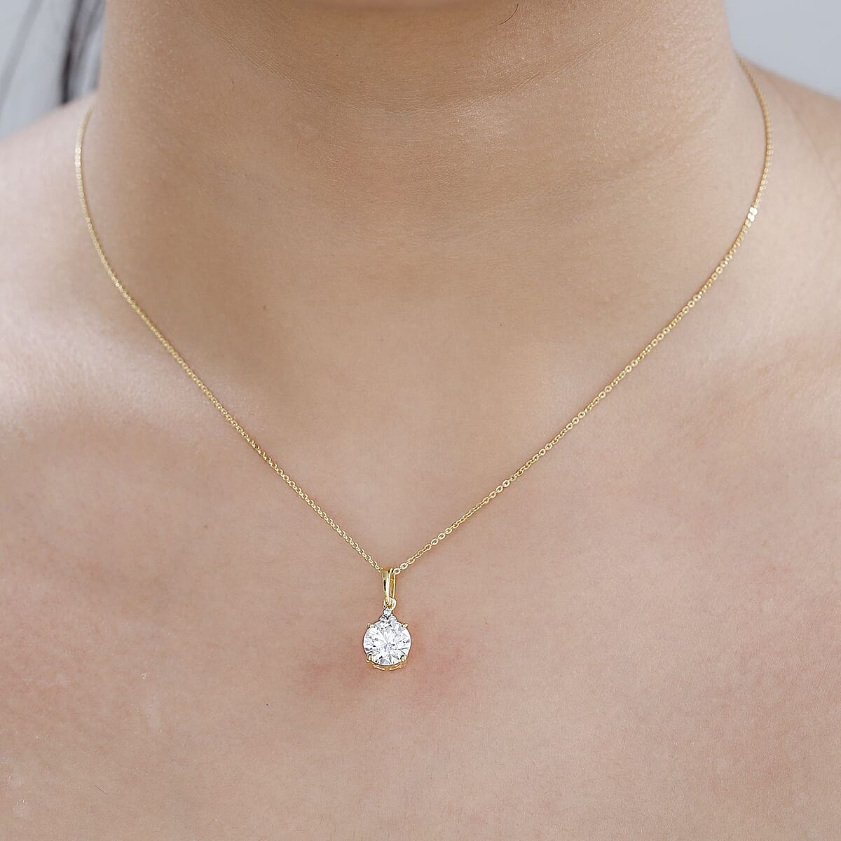 Moissanite Pendant Necklace 20 Inches in Vermeil Yellow Gold Over Sterling Silver 1.80 ctw image number 3