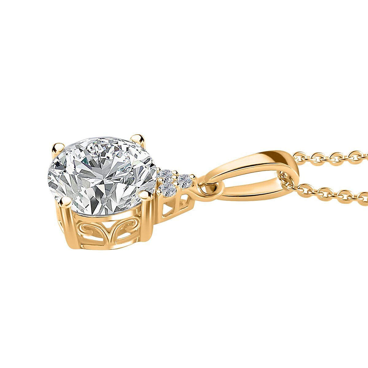 Moissanite Pendant Necklace 20 Inches in Vermeil Yellow Gold Over Sterling Silver 1.80 ctw image number 4