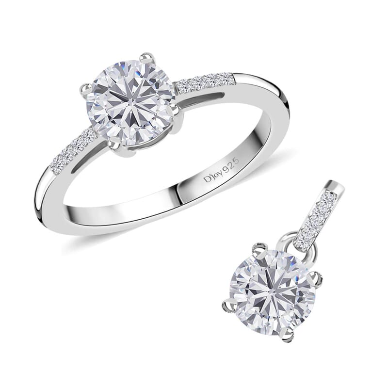 Moissanite Ring (Size 5.0) and Pendant in Platinum Over Sterling Silver 1.60 ctw