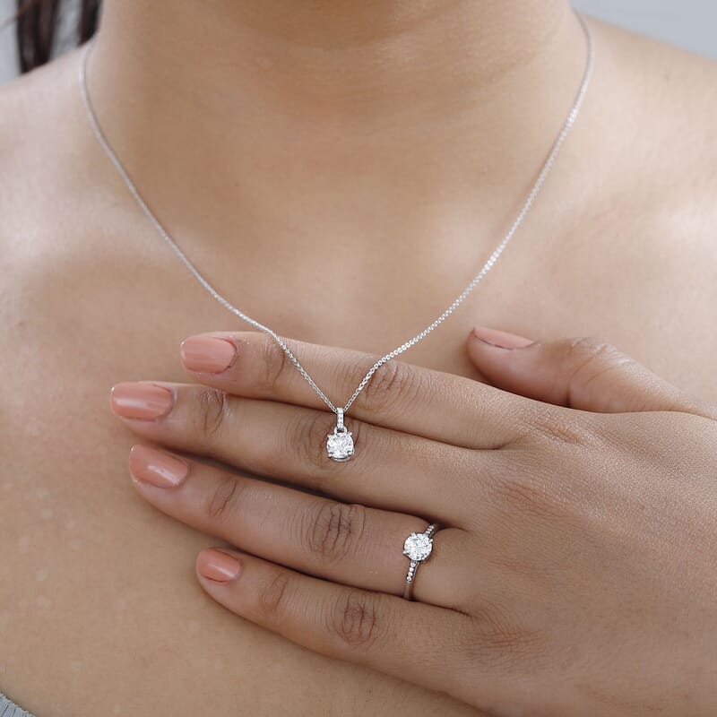 Moissanite Ring (Size 5.0) and Pendant in Platinum Over Sterling Silver 1.60 ctw