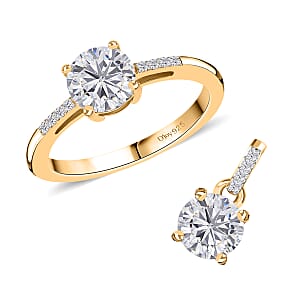 Moissanite Ring (Size 8.0) and Pendant in Vermeil Yellow Gold Over Sterling Silver 1.60 ctw