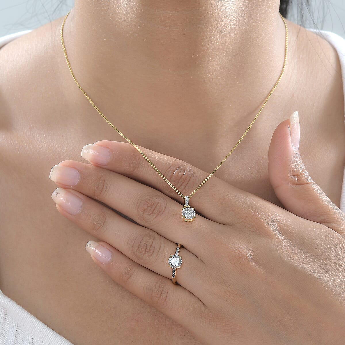 Moissanite Ring (Size 8.0) and Pendant in Vermeil Yellow Gold Over Sterling Silver 1.60 ctw image number 2