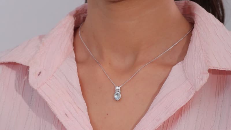 Premium Mangoro Aquamarine, White Zircon Sunburst Pendant Necklace (20 Inches) in Platinum Over Sterling Silver
