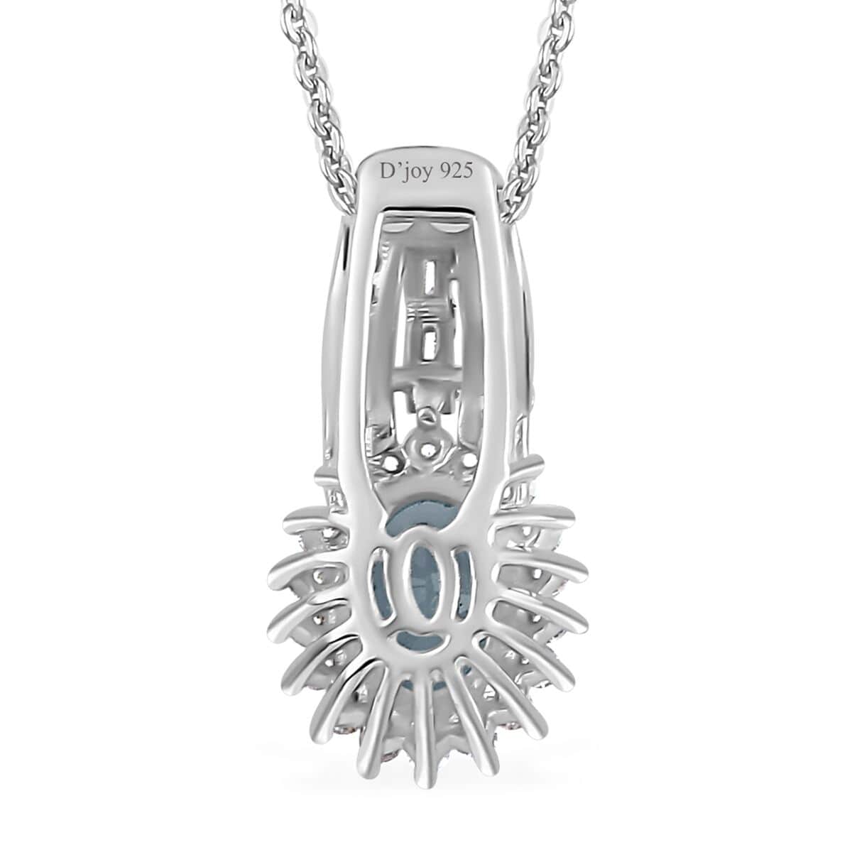 Premium Mangoro Aquamarine, White Zircon Sunburst Pendant Necklace (20 Inches) in Platinum Over Sterling Silver image number 4