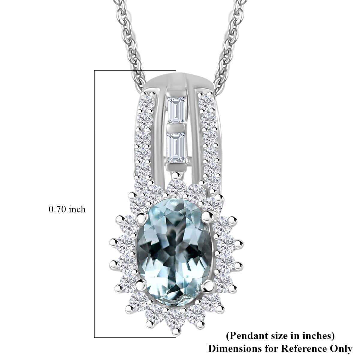 Premium Mangoro Aquamarine, White Zircon Sunburst Pendant Necklace (20 Inches) in Platinum Over Sterling Silver image number 6