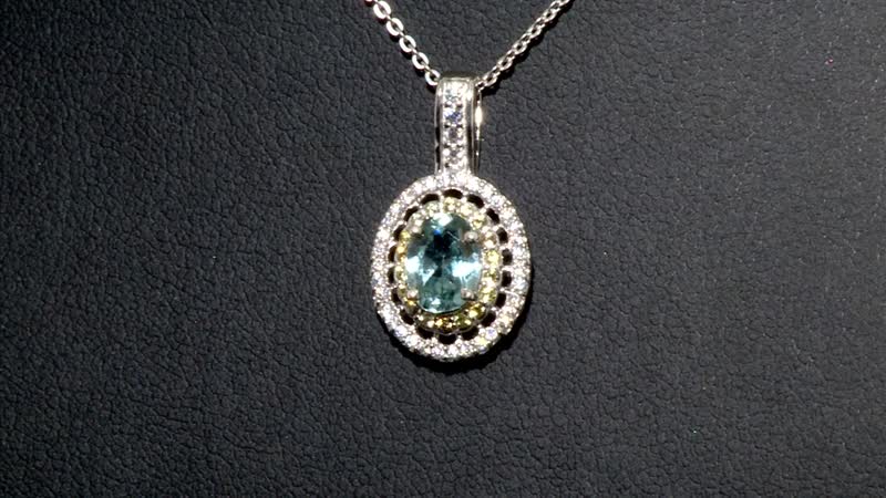 Premium Aqua Kyanite, Multi Gemstone Double Halo Pendant Necklace (20 Inches) in Platinum Over Sterling Silver