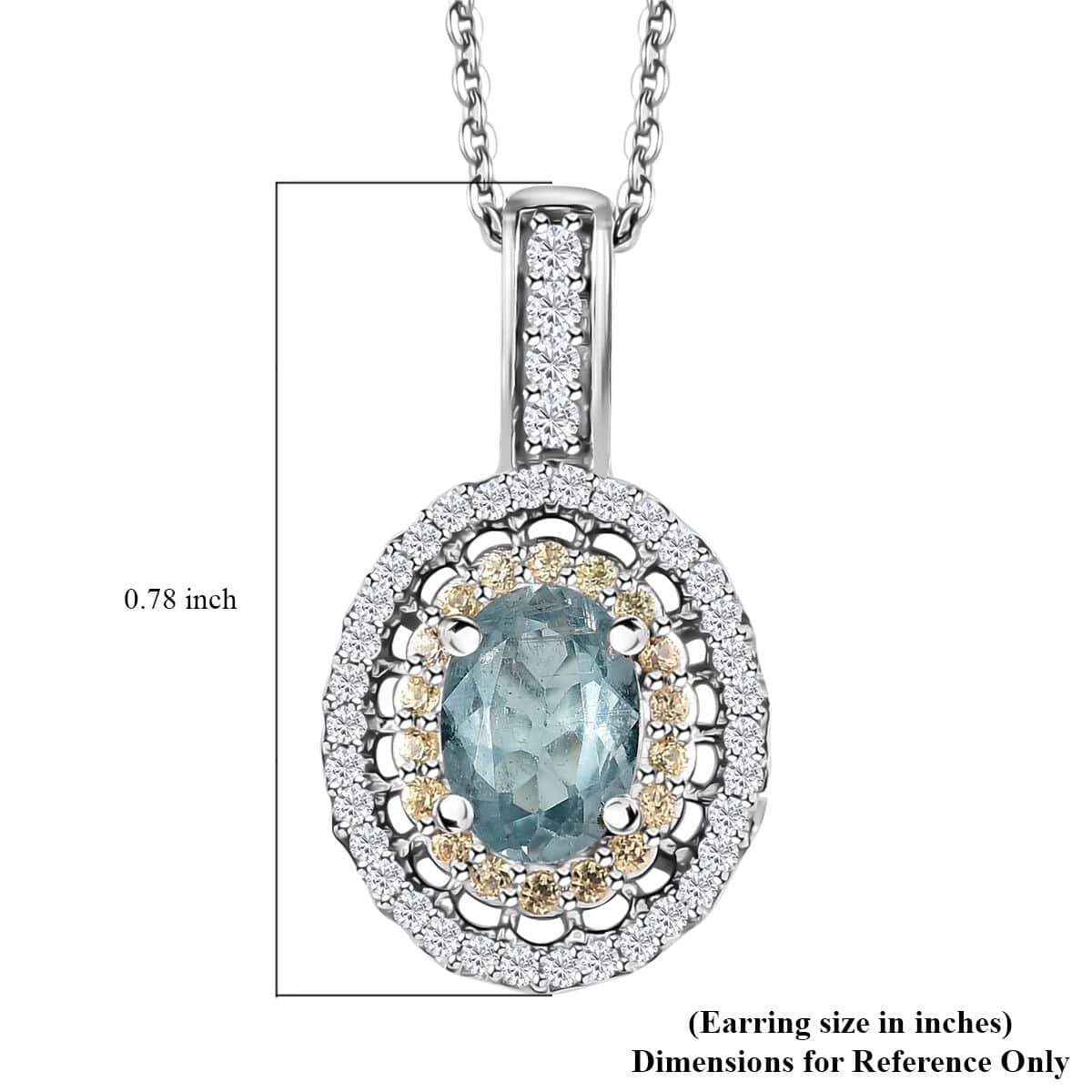Premium Aqua Kyanite, Multi Gemstone Double Halo Pendant Necklace (20 Inches) in Platinum Over Sterling Silver image number 5