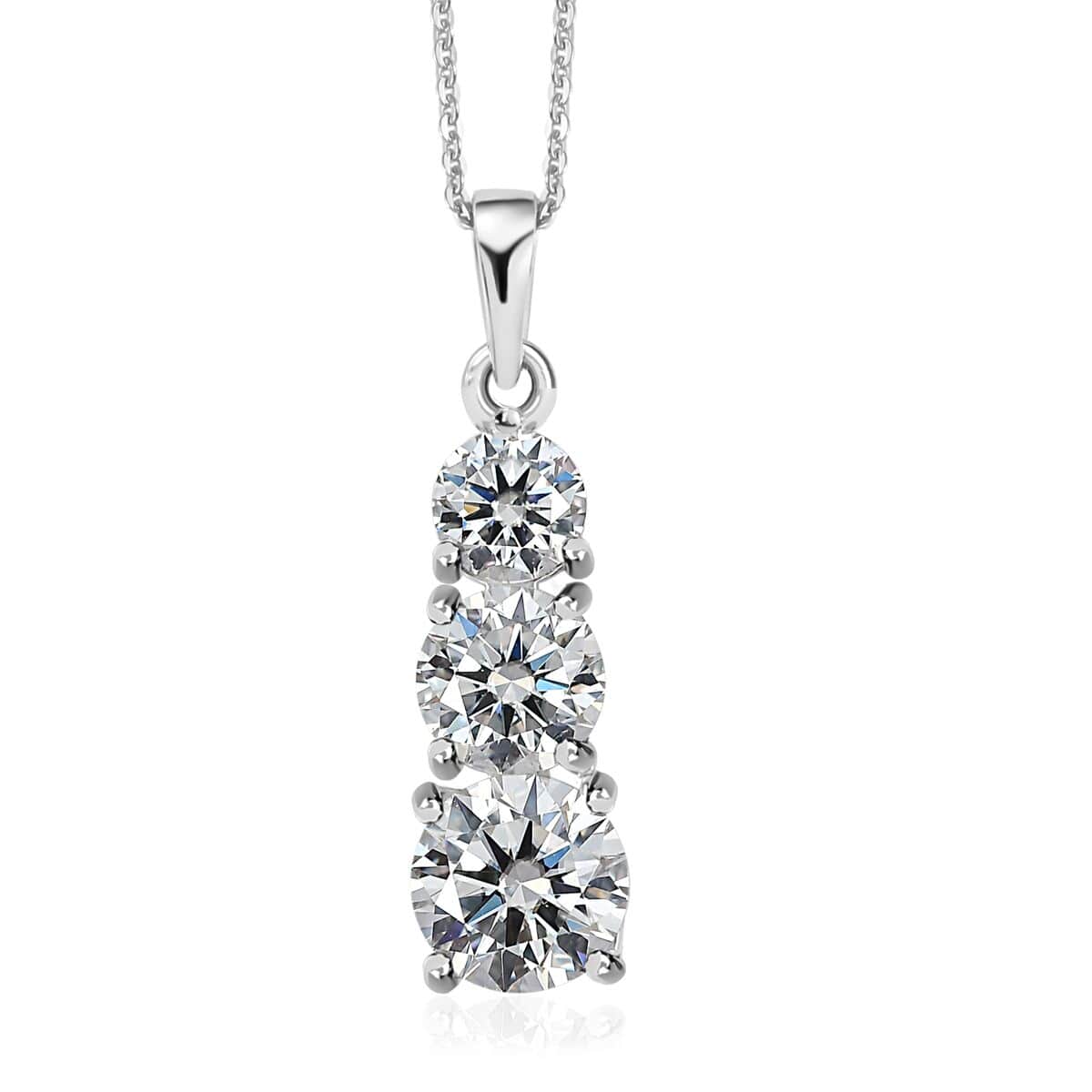 One Time Only Moissanite (Rnd 7mm) 3 Stone Pendant Necklace (20 Inches) in Platinum Over Sterling Silver 2.40 ctw image number 0