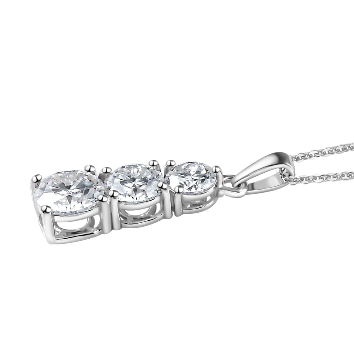 One Time Only Moissanite (Rnd 7mm) 3 Stone Pendant Necklace (20 Inches) in Platinum Over Sterling Silver 2.40 ctw image number 3