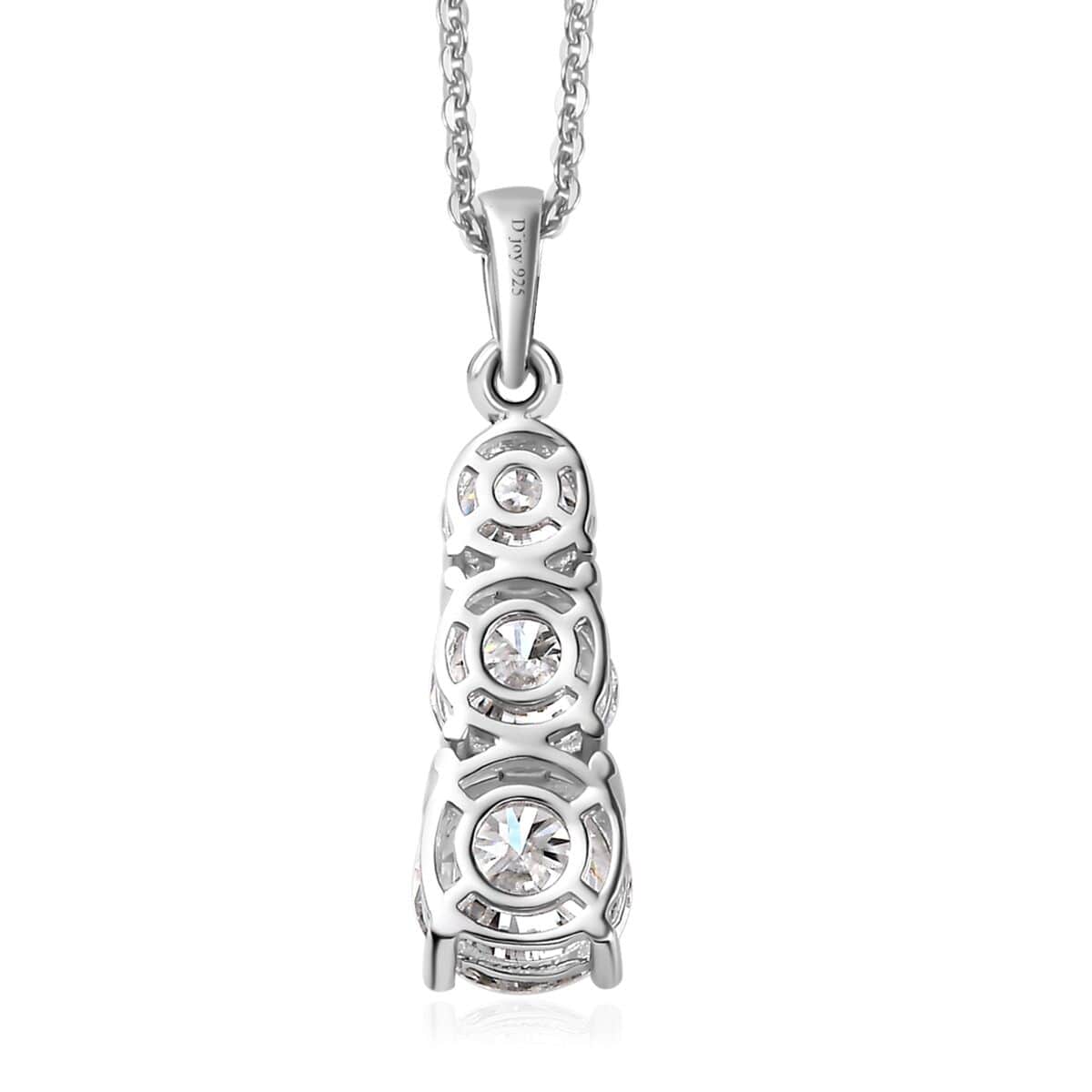 One Time Only Moissanite (Rnd 7mm) 3 Stone Pendant Necklace (20 Inches) in Platinum Over Sterling Silver 2.40 ctw image number 4