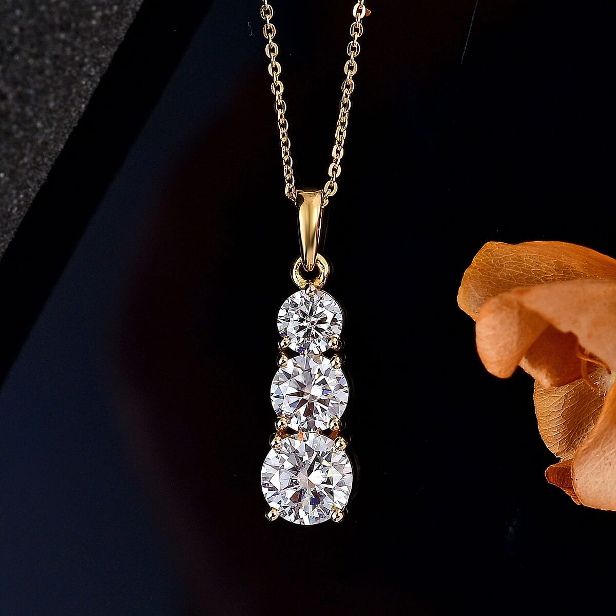 Moissanite 3 Stone Pendant Necklace 20 Inches in Vermeil Yellow Gold Over Sterling Silver 2.40 ctw image number 2