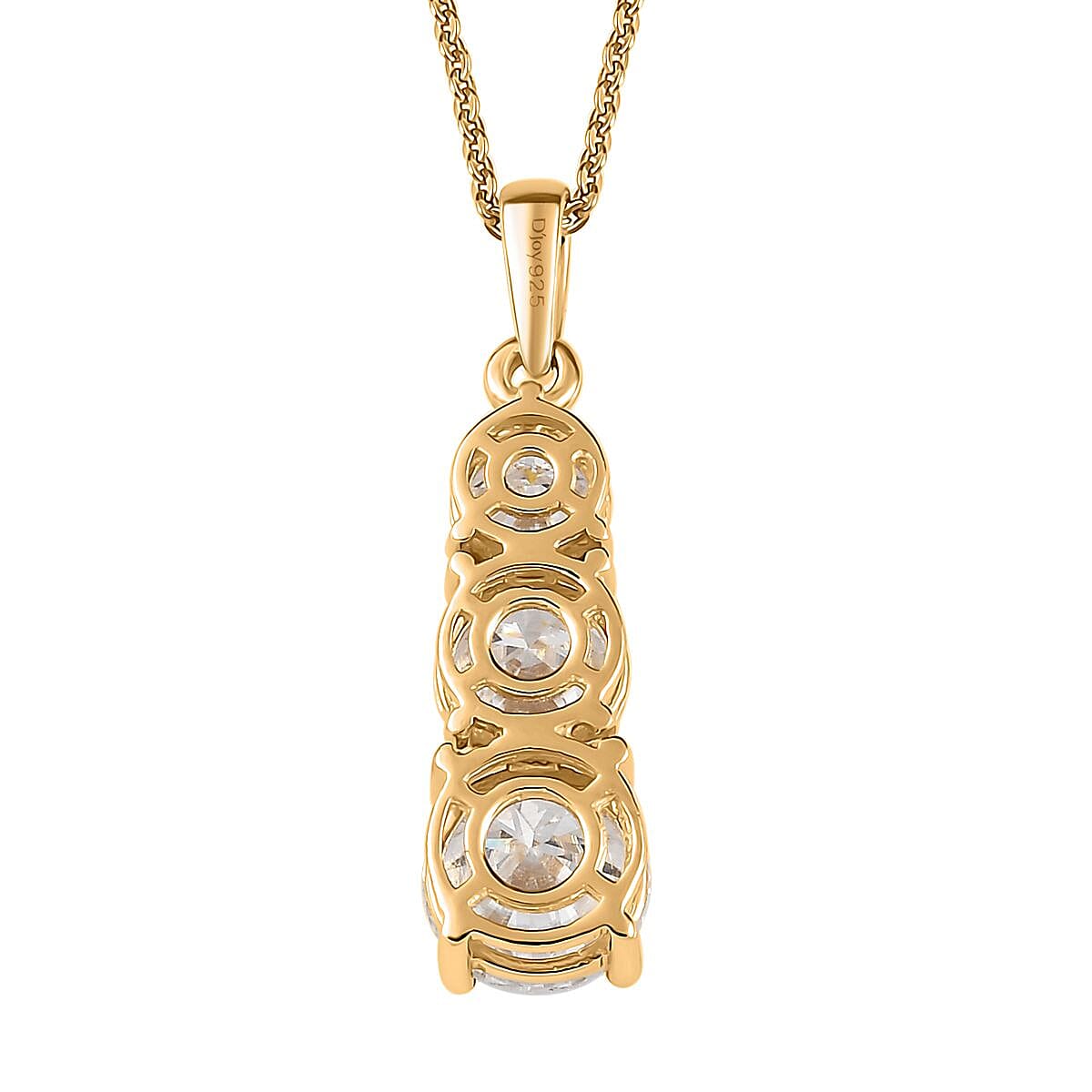 Moissanite 3 Stone Pendant Necklace 20 Inches in Vermeil Yellow Gold Over Sterling Silver 2.40 ctw image number 5