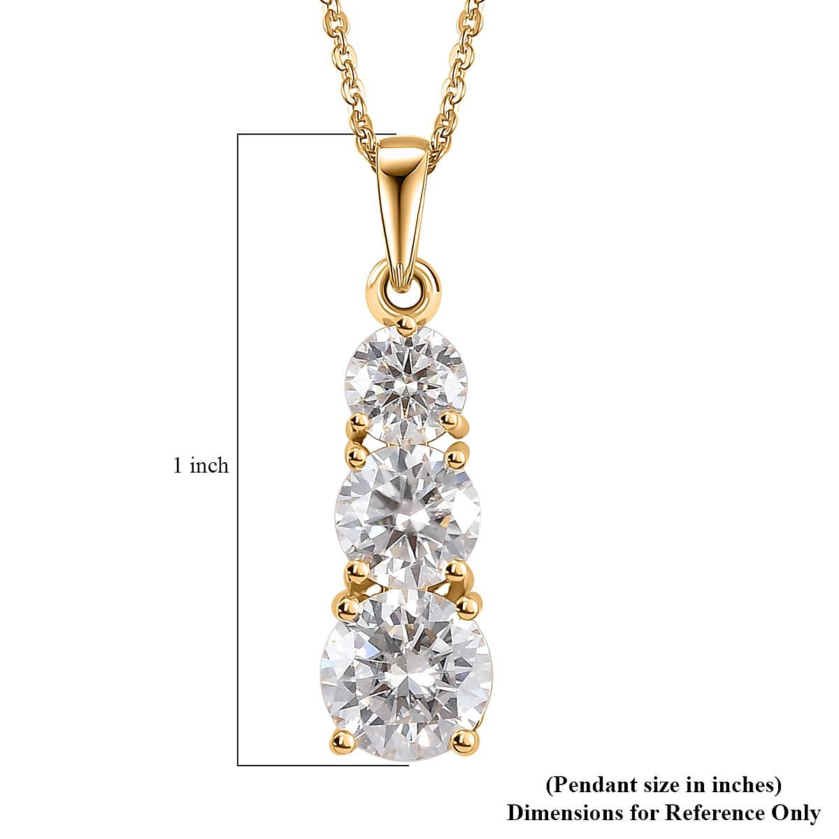 Moissanite 3 Stone Pendant Necklace 20 Inches in Vermeil Yellow Gold Over Sterling Silver 2.40 ctw image number 6