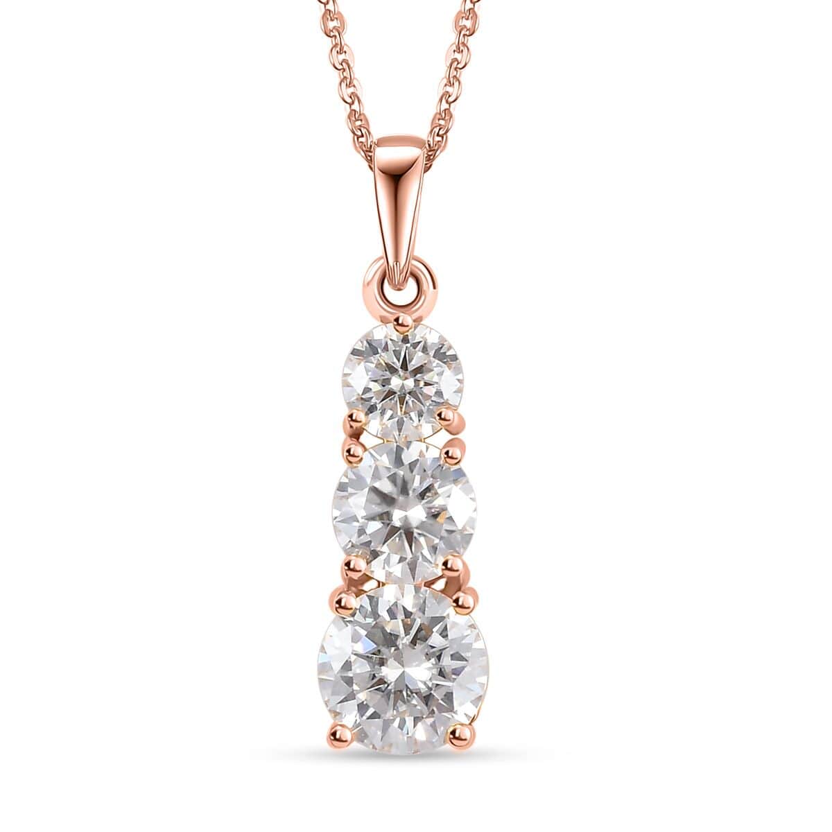 Moissanite 3 Stone Pendant Necklace 20 Inches in Vermeil Rose Gold Over Sterling Silver 2.40 ctw image number 0