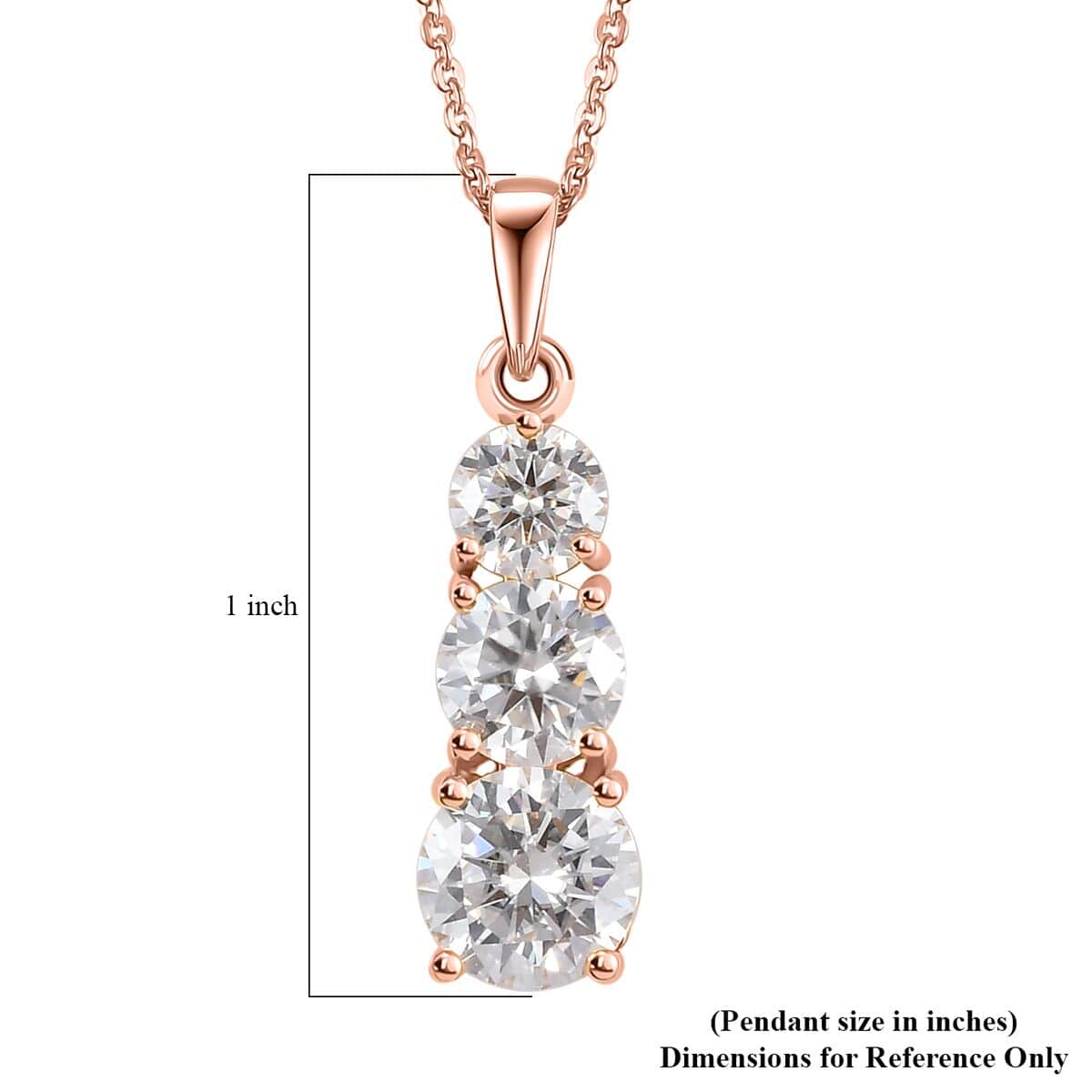 Moissanite 3 Stone Pendant Necklace 20 Inches in Vermeil Rose Gold Over Sterling Silver 2.40 ctw image number 6