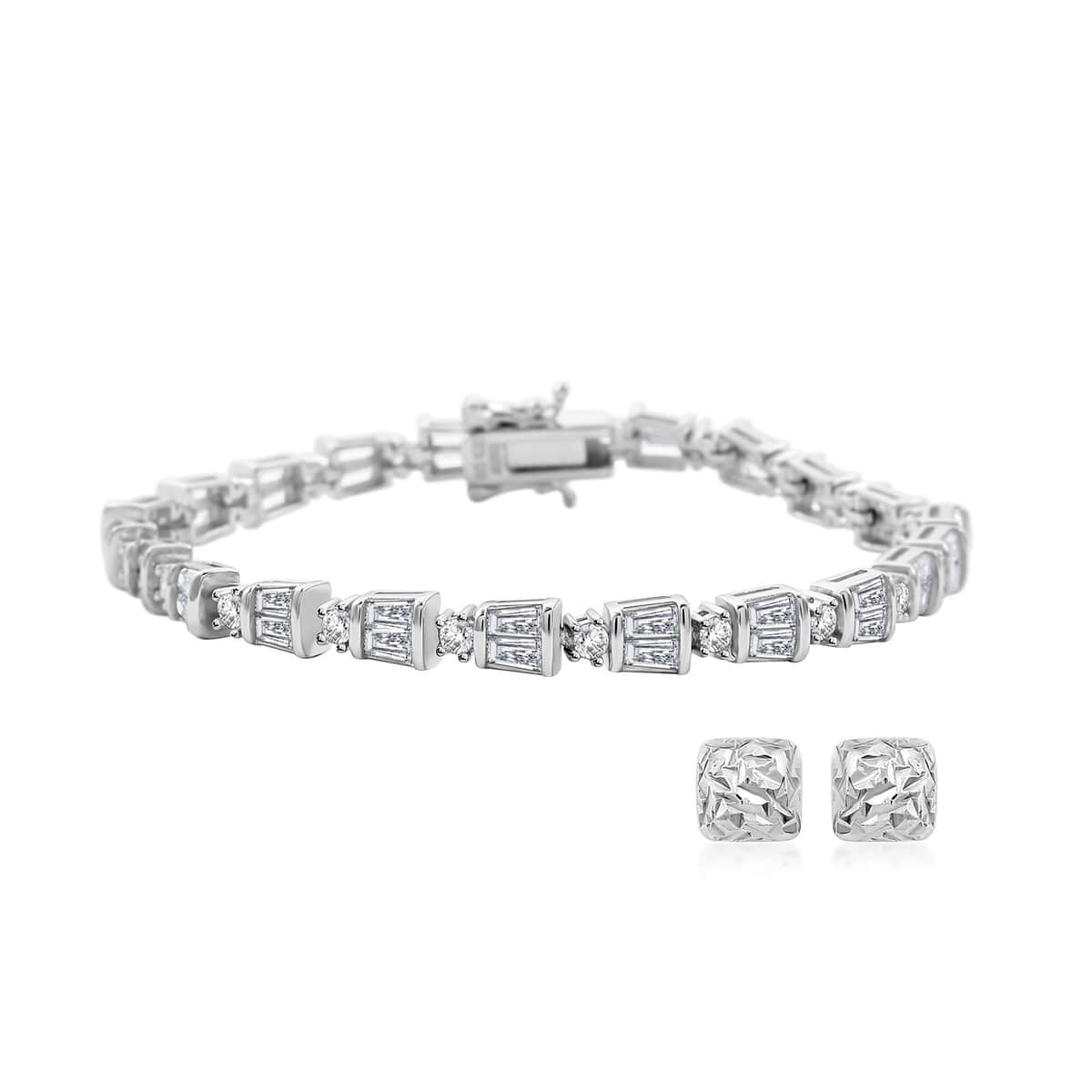 Simulated Diamond 14.20 ctw Earrings and Bracelet in Rhodium Over Sterling Silver image number 0