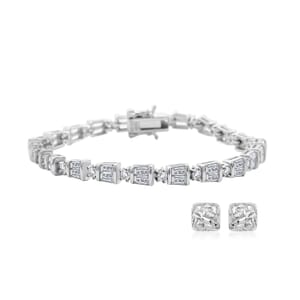 Simulated Diamond 14.20 ctw Earrings and Bracelet in Rhodium Over Sterling Silver