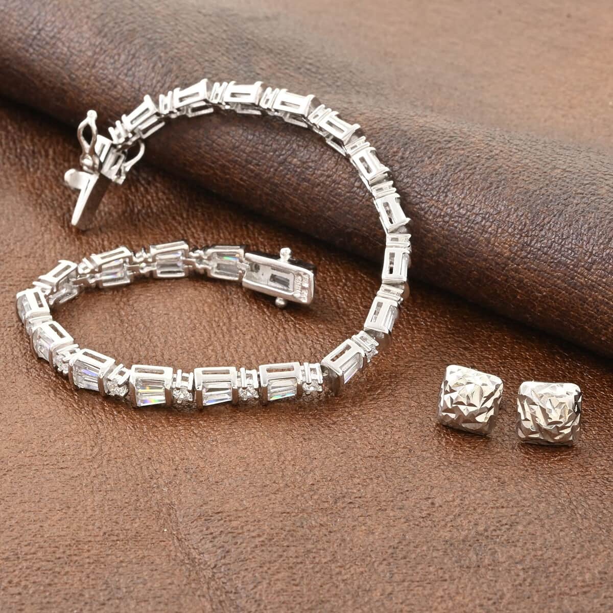 Simulated Diamond 14.20 ctw Earrings and Bracelet in Rhodium Over Sterling Silver image number 1