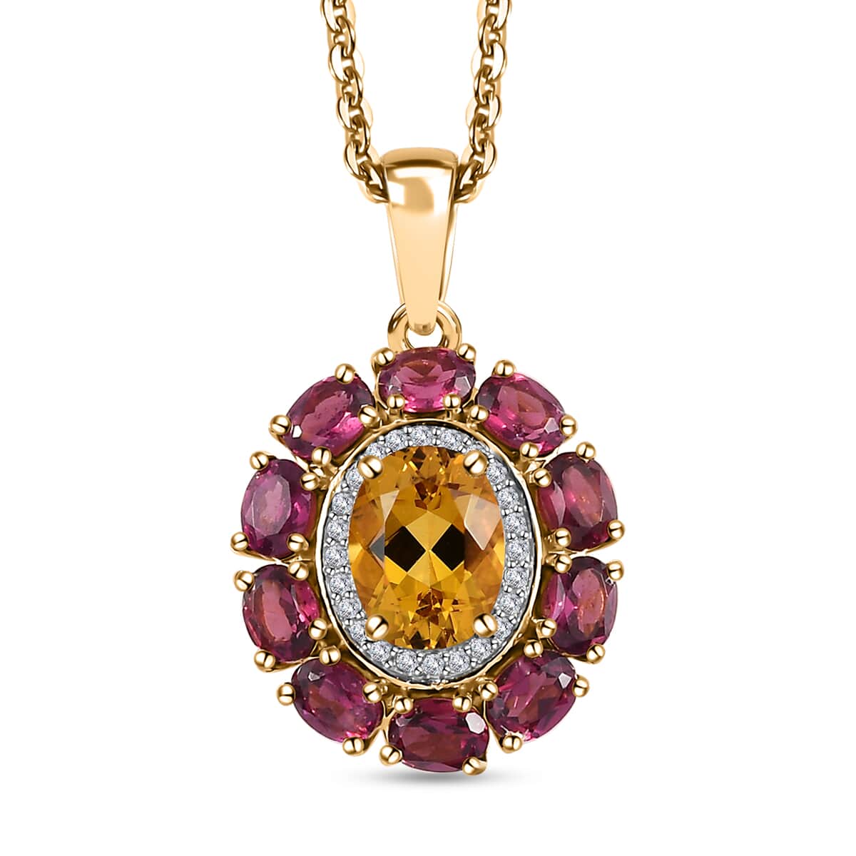 Brazilian Heliodor and Multi Gemstone Floral Pendant Necklace 20 Inches in Vermeil Yellow Gold Over Sterling Silver 3.35 ctw image number 0