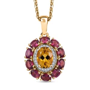 Brazilian Heliodor and Multi Gemstone Floral Pendant Necklace 20 Inches in Vermeil Yellow Gold Over Sterling Silver 3.35 ctw