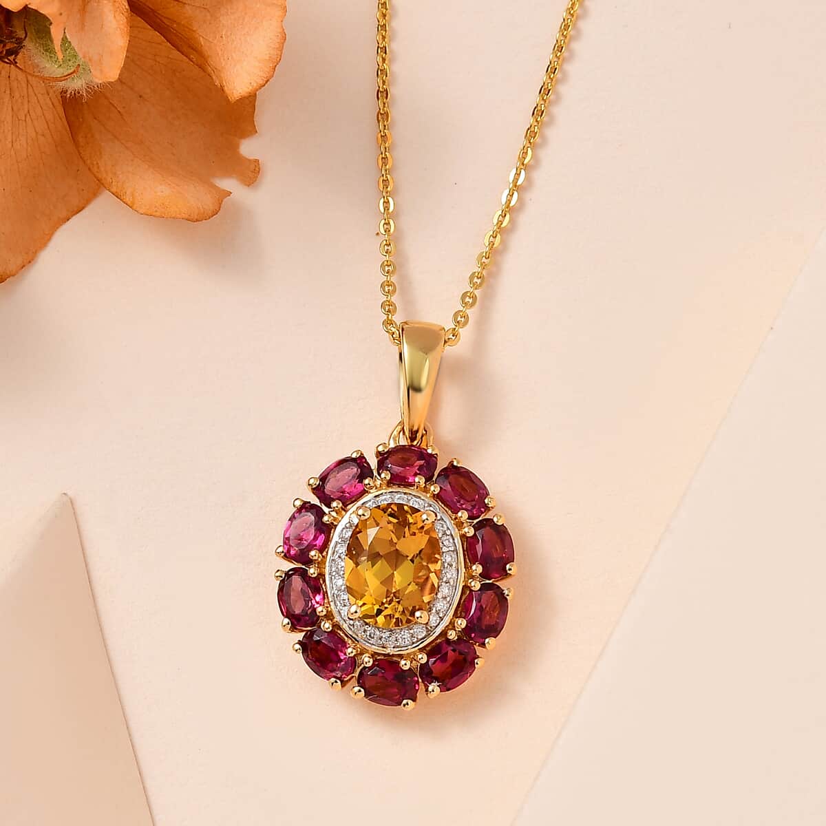 Brazilian Heliodor and Multi Gemstone Floral Pendant Necklace 20 Inches in Vermeil Yellow Gold Over Sterling Silver 3.35 ctw image number 1