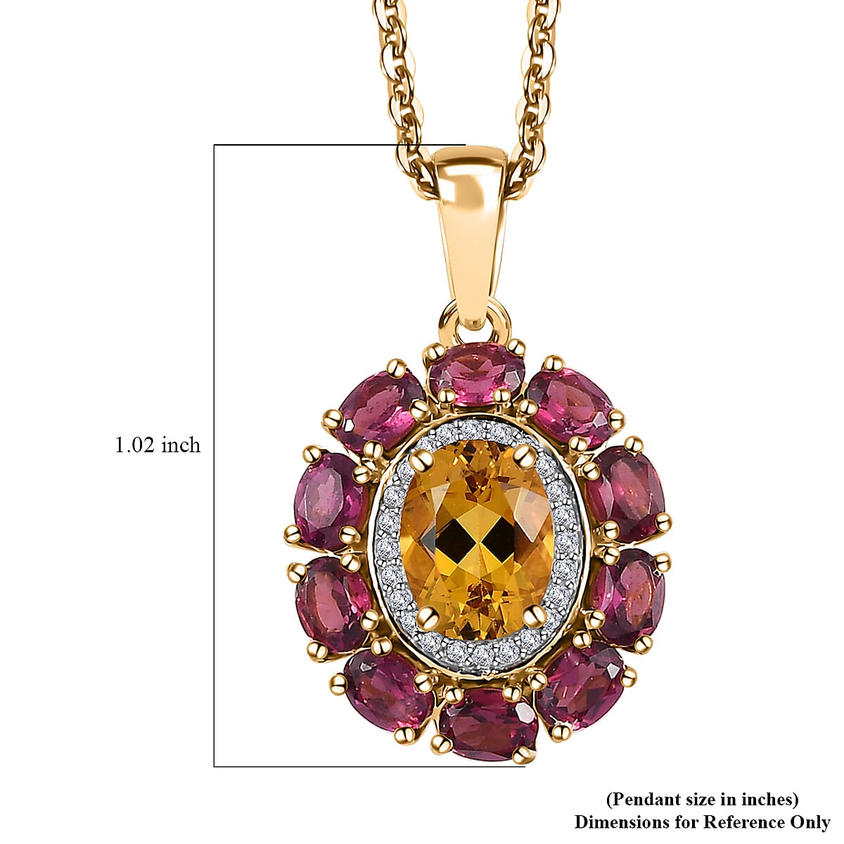 Brazilian Heliodor and Multi Gemstone Floral Pendant Necklace 20 Inches in Vermeil Yellow Gold Over Sterling Silver 3.35 ctw
