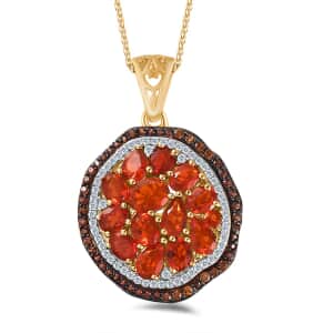Crimson Fire Opal, Brown and White Zircon Pendant Necklace (20 Inches) in Vermeil YG Over Sterling Silver
