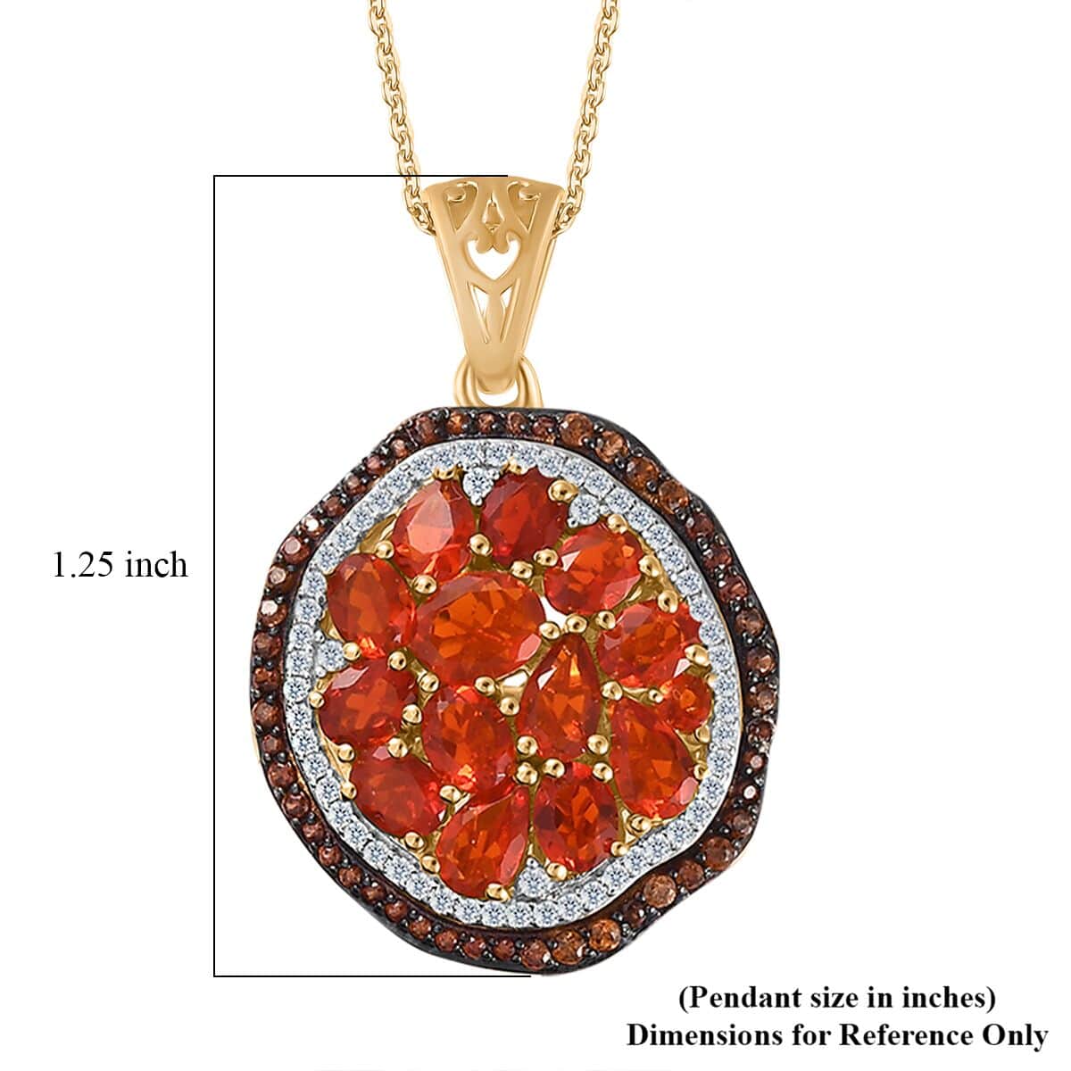 Crimson Fire Opal, Brown and White Zircon Pendant Necklace (20 Inches) in Vermeil YG Over Sterling Silver image number 5