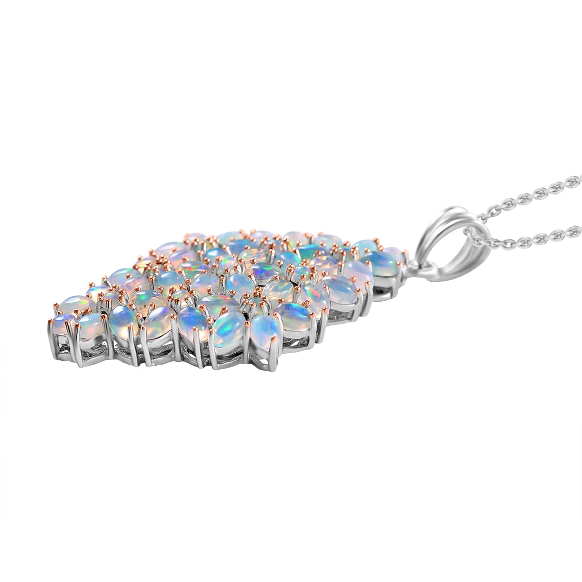 Premium Ethiopian Welo Opal Elongated Floral Pendant Necklace 18 Inches in Platinum Over Sterling Silver 6.80 ctw image number 2
