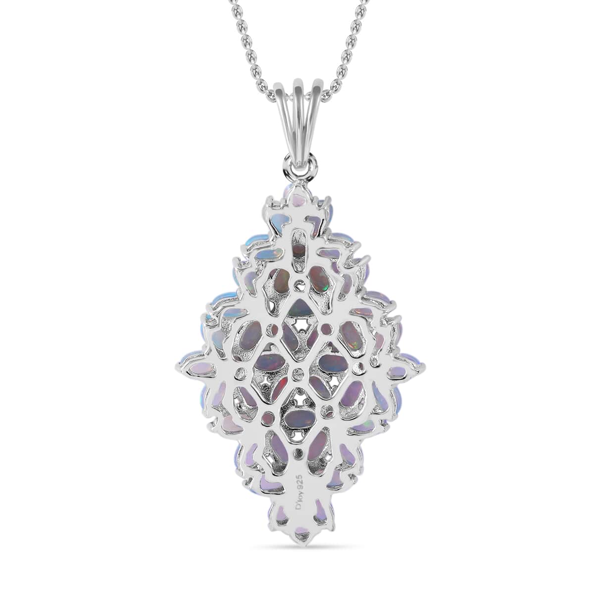 Premium Ethiopian Welo Opal Elongated Floral Pendant Necklace 18 Inches in Platinum Over Sterling Silver 6.80 ctw image number 3