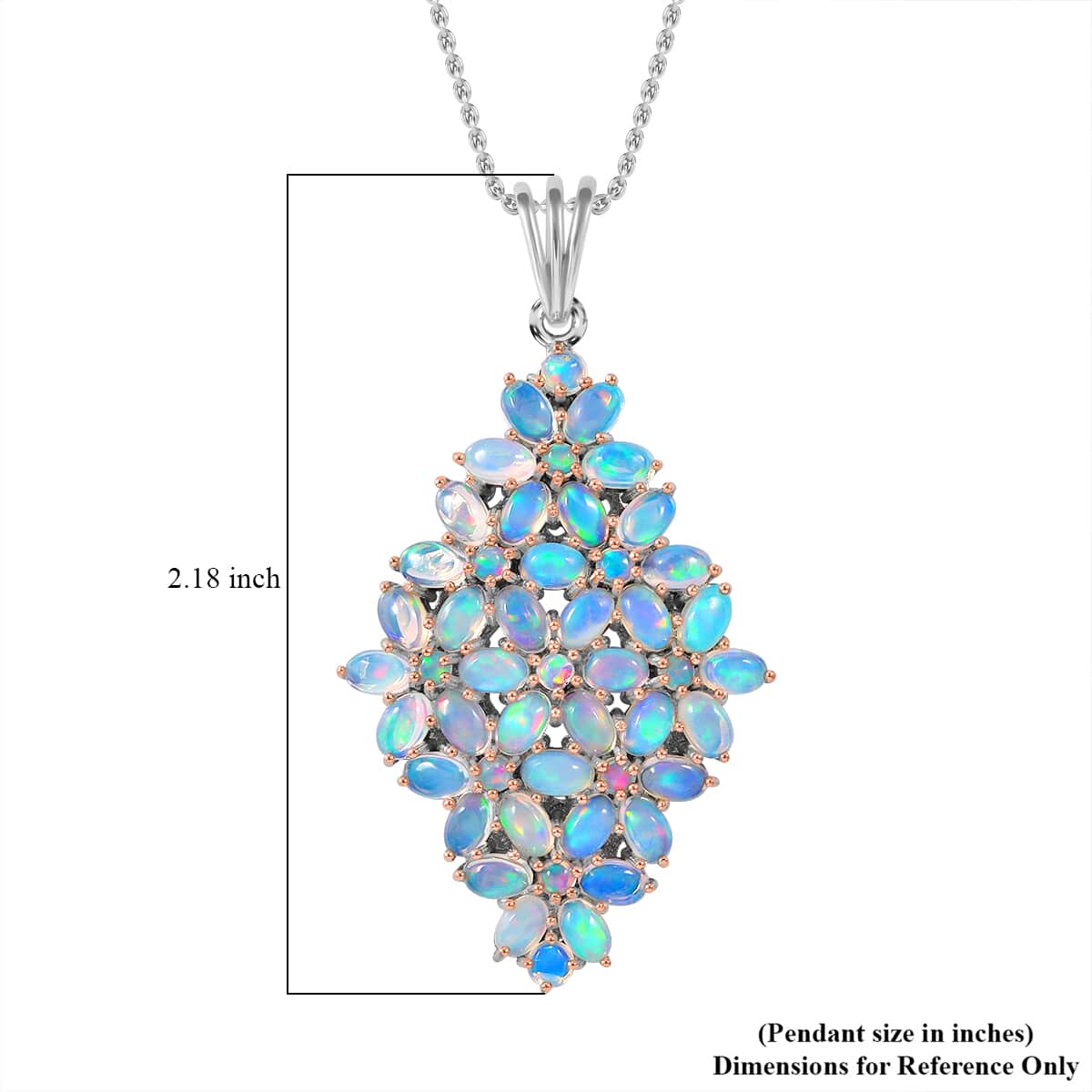 Premium Ethiopian Welo Opal Elongated Floral Pendant Necklace 18 Inches in Platinum Over Sterling Silver 6.80 ctw image number 4