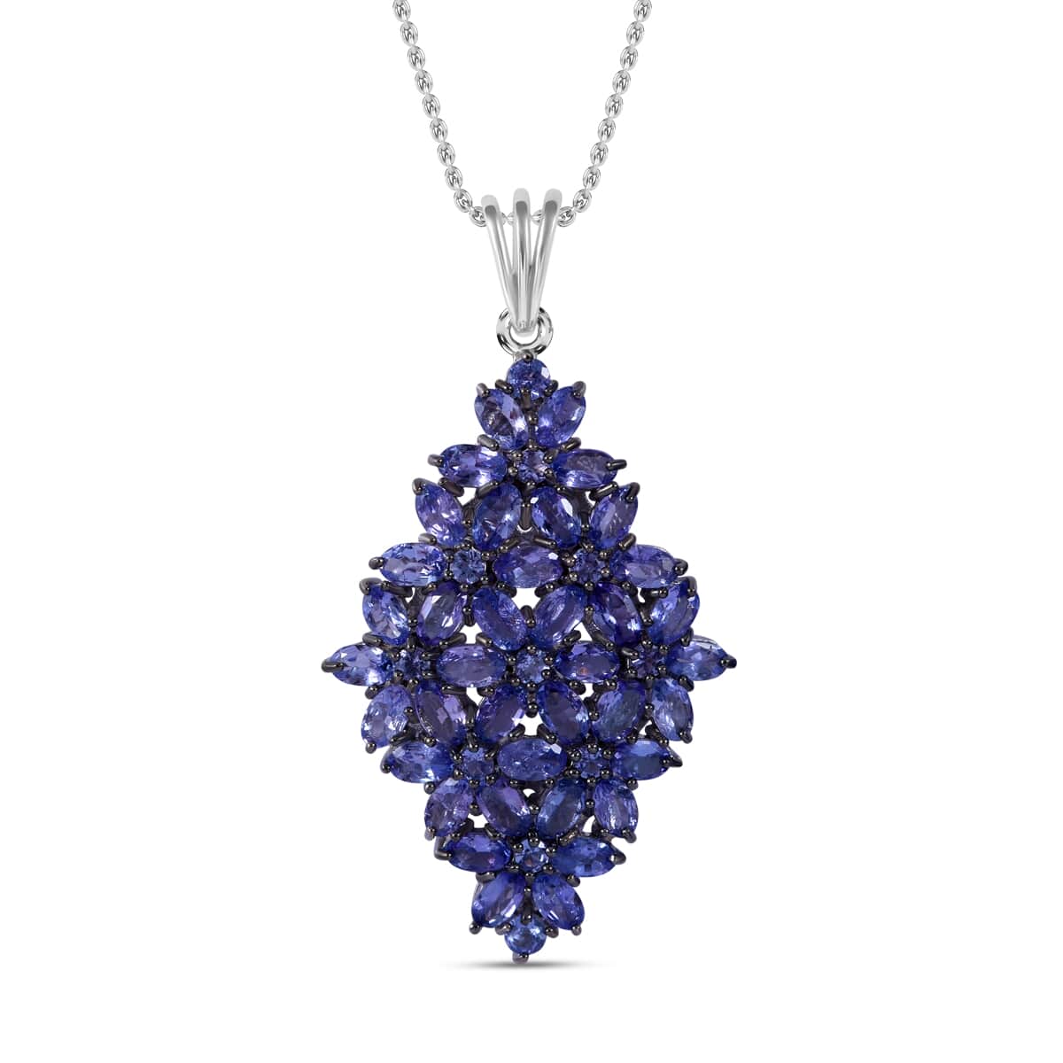 Tanzanite Elongated Floral Pendant Necklace 18 Inches in Platinum Over Sterling Silver 8.50 ctw image number 0
