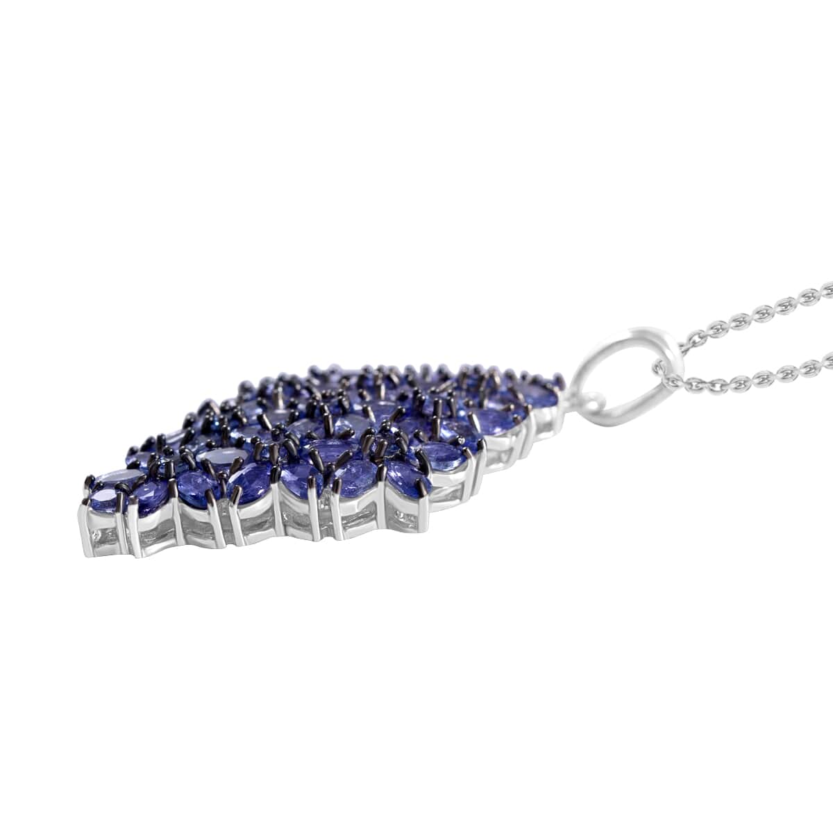 Tanzanite Elongated Floral Pendant Necklace 18 Inches in Platinum Over Sterling Silver 8.50 ctw image number 2