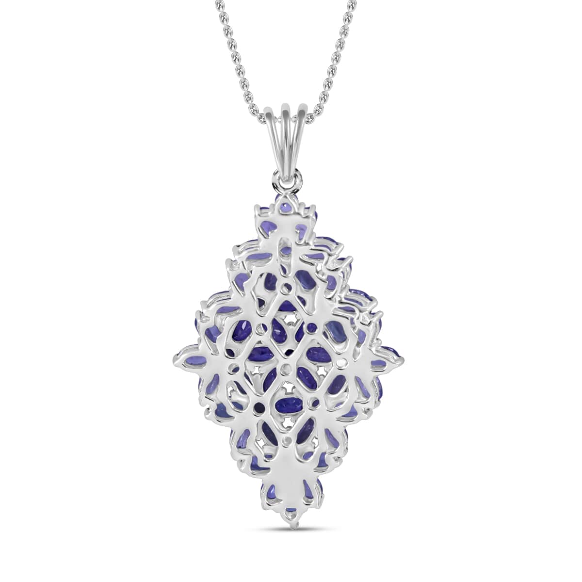Tanzanite Elongated Floral Pendant Necklace 18 Inches in Platinum Over Sterling Silver 8.50 ctw image number 3