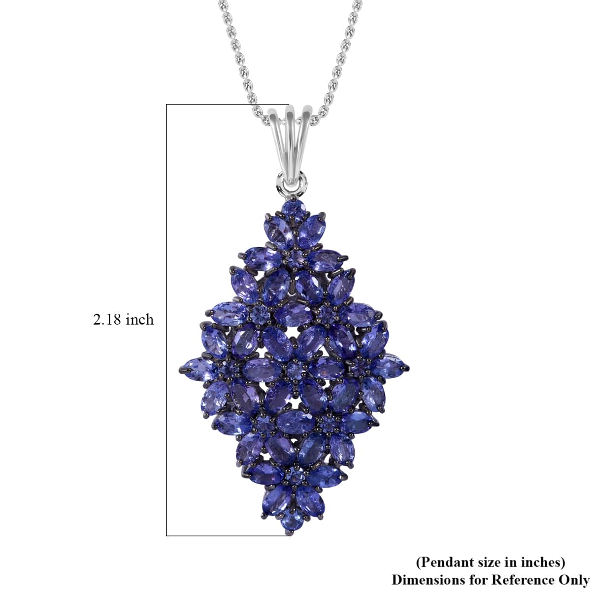 Tanzanite Elongated Floral Pendant Necklace 18 Inches in Platinum Over Sterling Silver 8.50 ctw image number 5