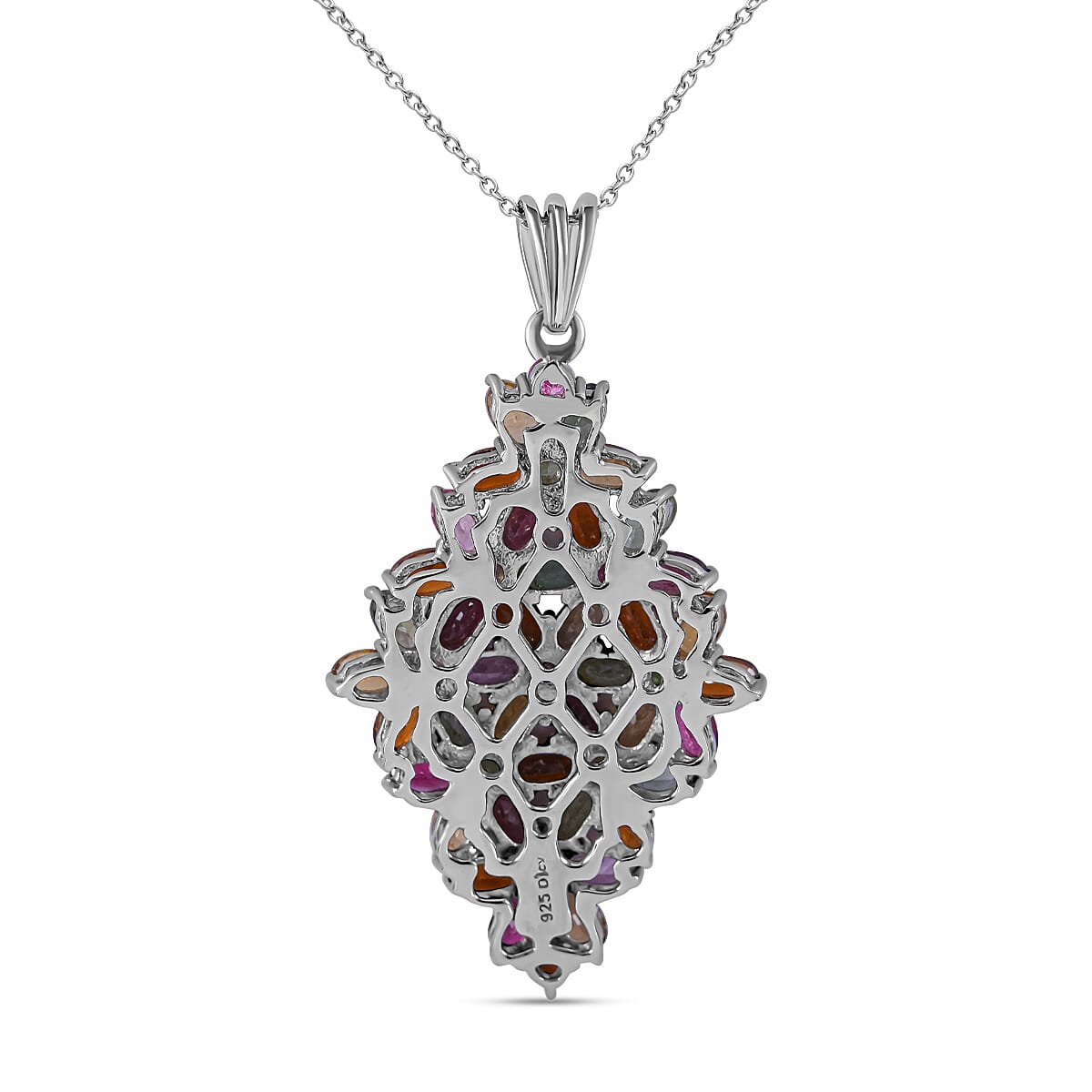Multi-Tourmaline Elongated Floral Pendant Necklace 18 Inches in Platinum Over Sterling Silver 9.50 ctw image number 3