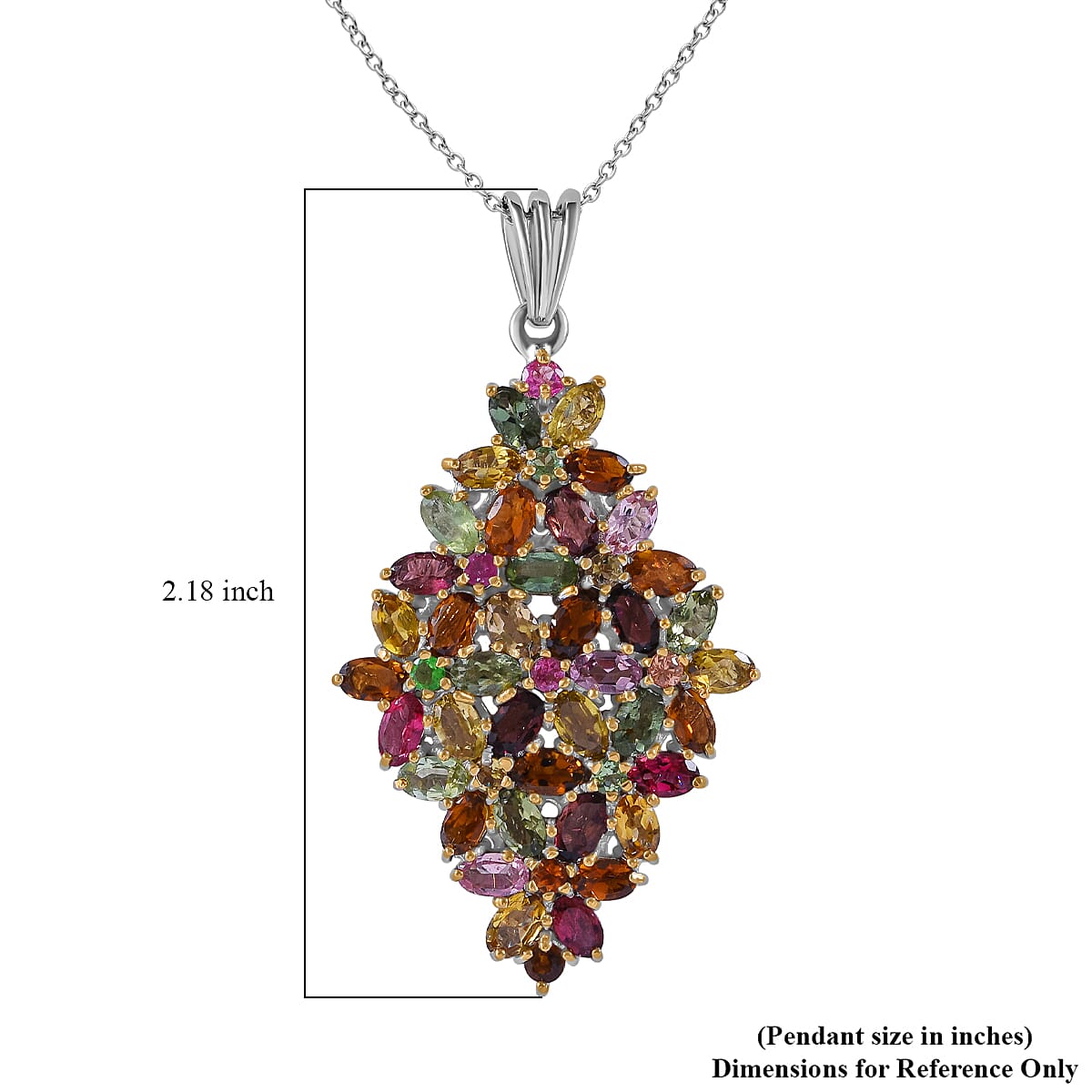 Multi-Tourmaline Elongated Floral Pendant Necklace 18 Inches in Platinum Over Sterling Silver 9.50 ctw image number 4