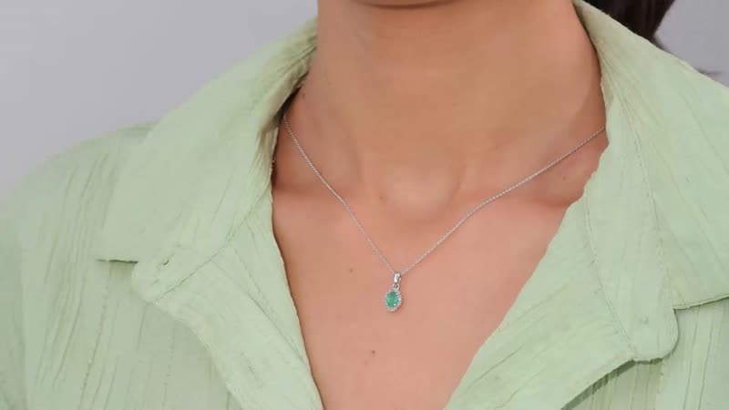Kagem Zambian Emerald and Diamond Halo Pendant Necklace 20 Inches in Platinum Over Sterling Silver 0.50 ctw