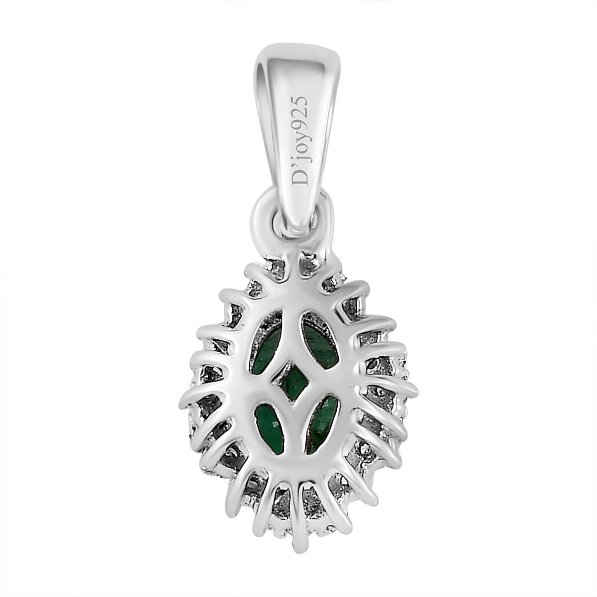 Kagem Zambian Emerald and Diamond Halo Pendant Necklace 20 Inches in Platinum Over Sterling Silver 0.50 ctw