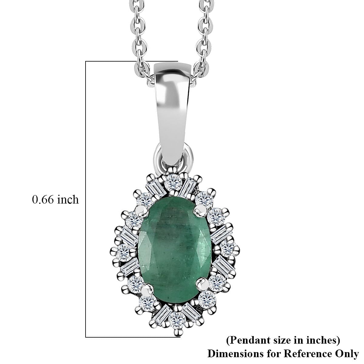 Kagem Zambian Emerald and Diamond Halo Pendant Necklace 20 Inches in Platinum Over Sterling Silver 0.50 ctw