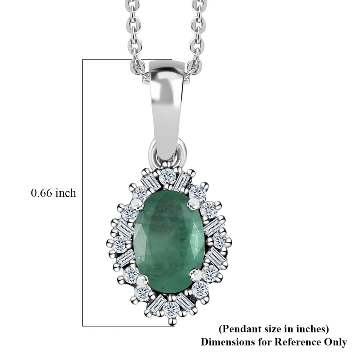 Kagem Zambian Emerald and Diamond Halo Pendant Necklace 20 Inches in Platinum Over Sterling Silver 0.50 ctw image number 5