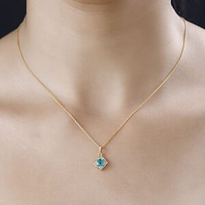 Kagem Zambian Emerald and White Zircon Pendant Necklace 20 Inches in Vermeil Yellow Gold Over Sterling Silver 0.50 ctw