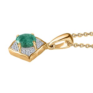 Kagem Zambian Emerald and White Zircon Pendant Necklace 20 Inches in Vermeil Yellow Gold Over Sterling Silver 0.50 ctw