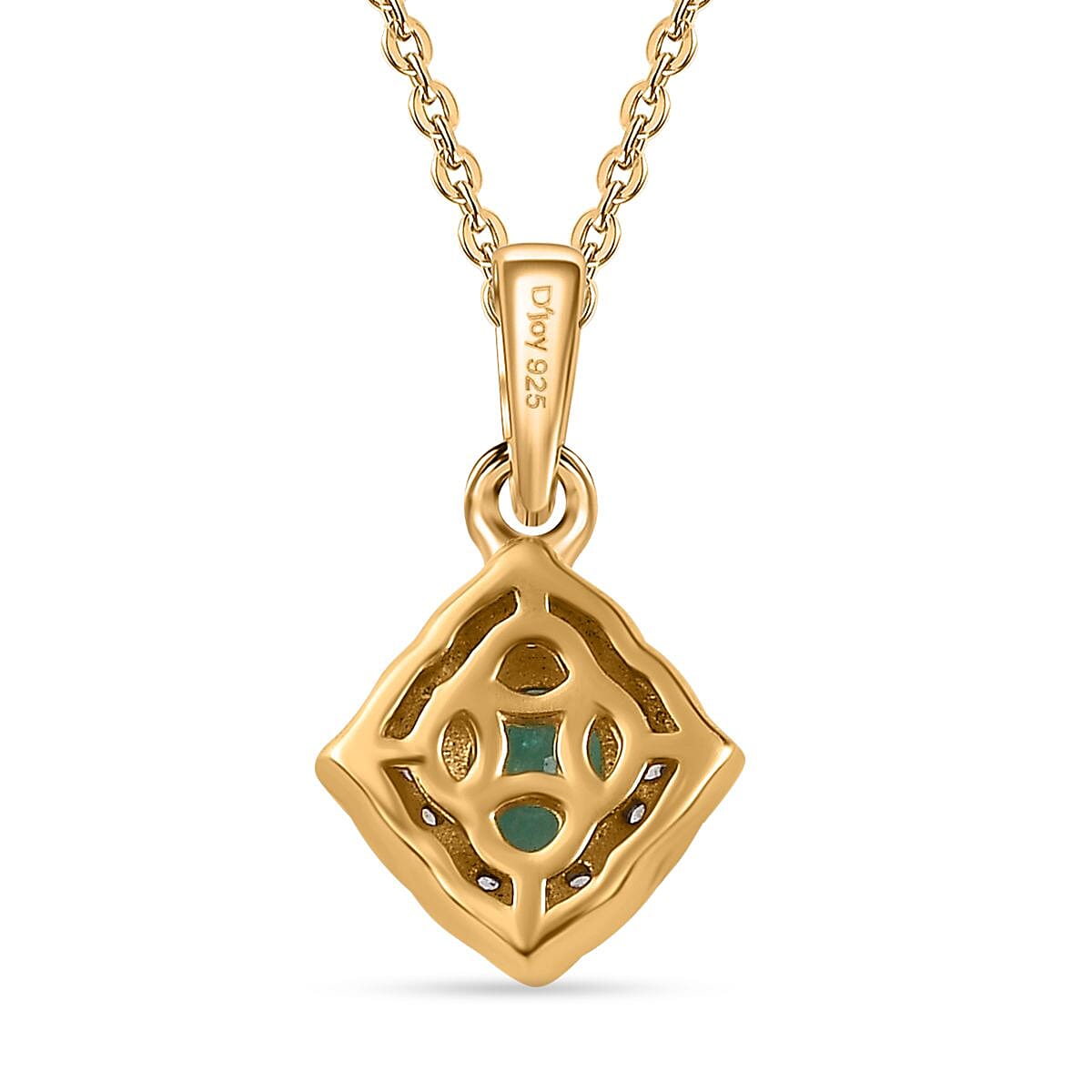 Kagem Zambian Emerald and White Zircon Pendant Necklace 20 Inches in Vermeil Yellow Gold Over Sterling Silver 0.50 ctw