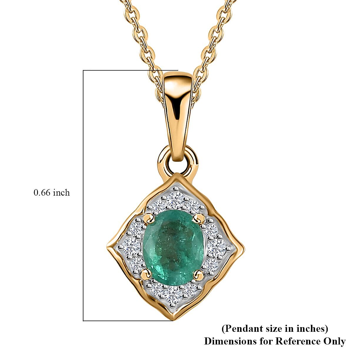 Kagem Zambian Emerald and White Zircon Pendant Necklace 20 Inches in Vermeil Yellow Gold Over Sterling Silver 0.50 ctw